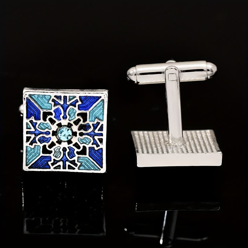 Men's Classic Blue Enamel Snowflake Cufflinks - Image 3