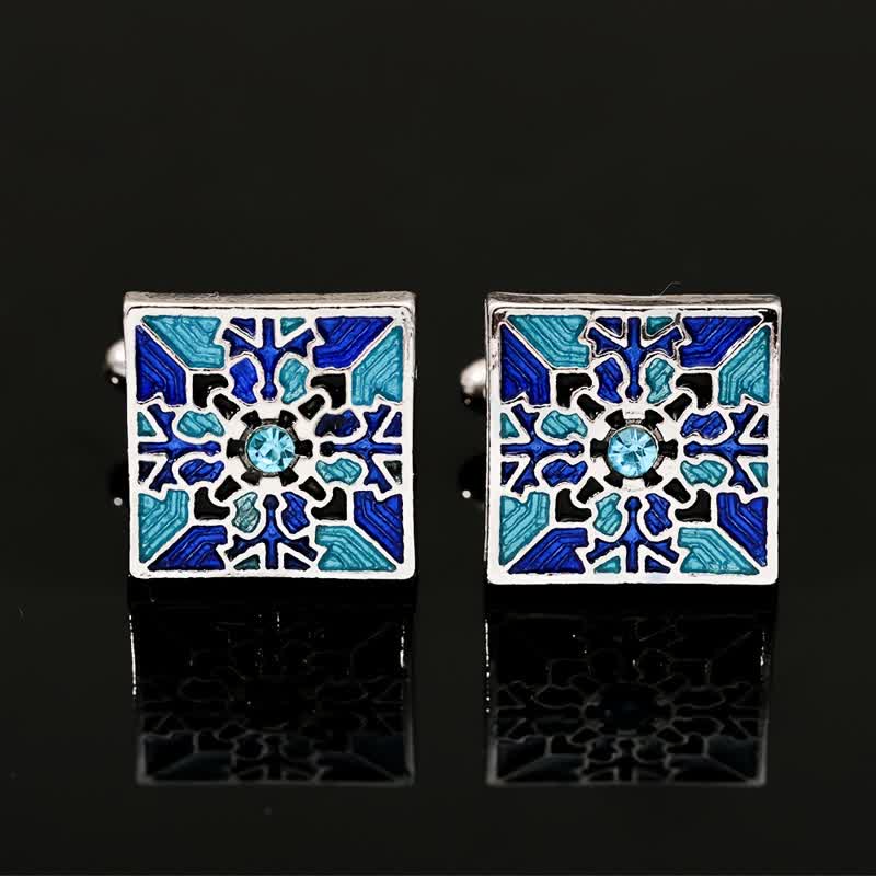 Men's Classic Blue Enamel Snowflake Cufflinks - Image 4