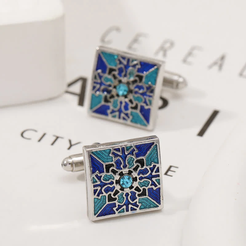 Men's Classic Blue Enamel Snowflake Cufflinks - Image 9