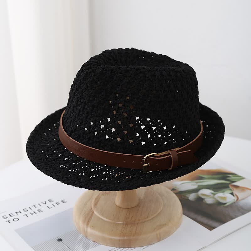 Men's Classic British-style Leather Strap Straw Fedora Hat - Image 7