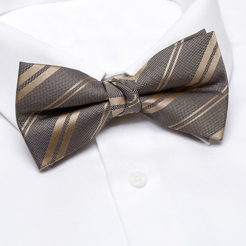 Men's Classic Dark Khaki Diagonal Striped Bow Tie - Image 2