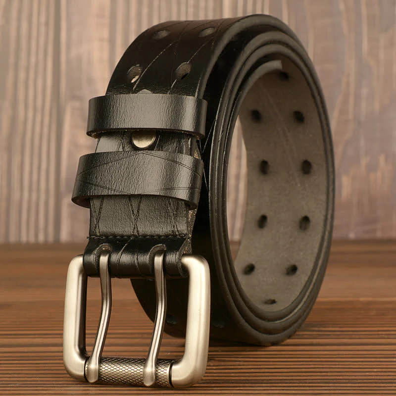 Men's Classic Double Row Hole Leather Belt - Image 3