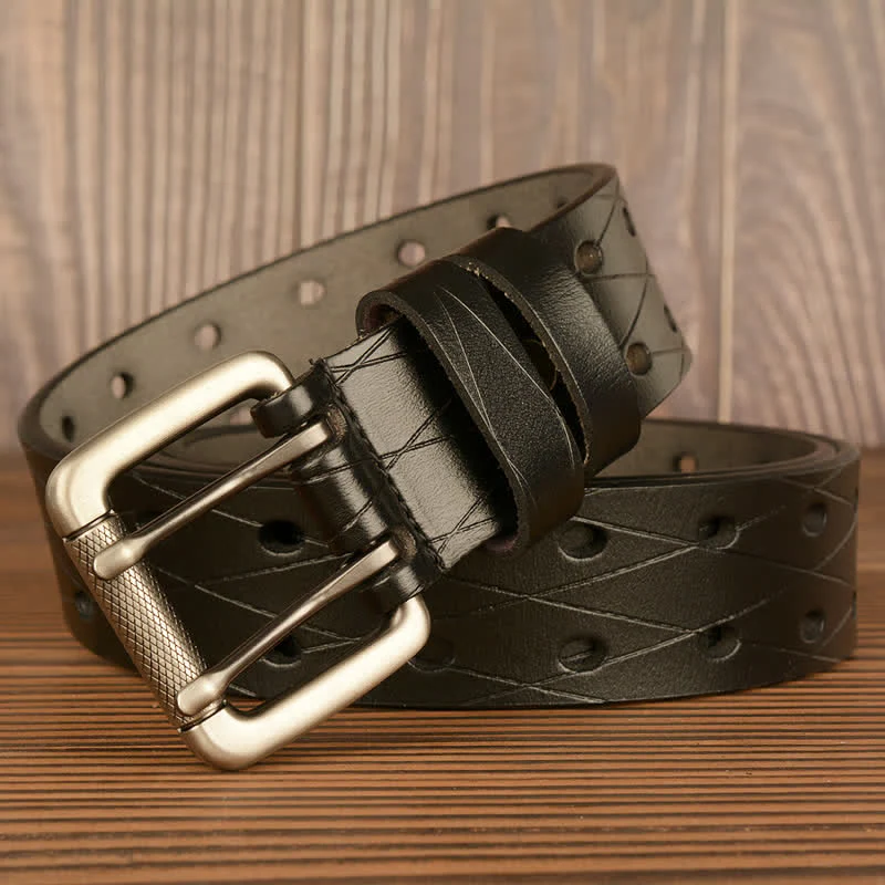 Men's Classic Double Row Hole Leather Belt - Image 4