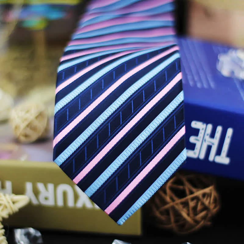Men's Classic Gradient Blue & Pink Striped Necktie - Image 3