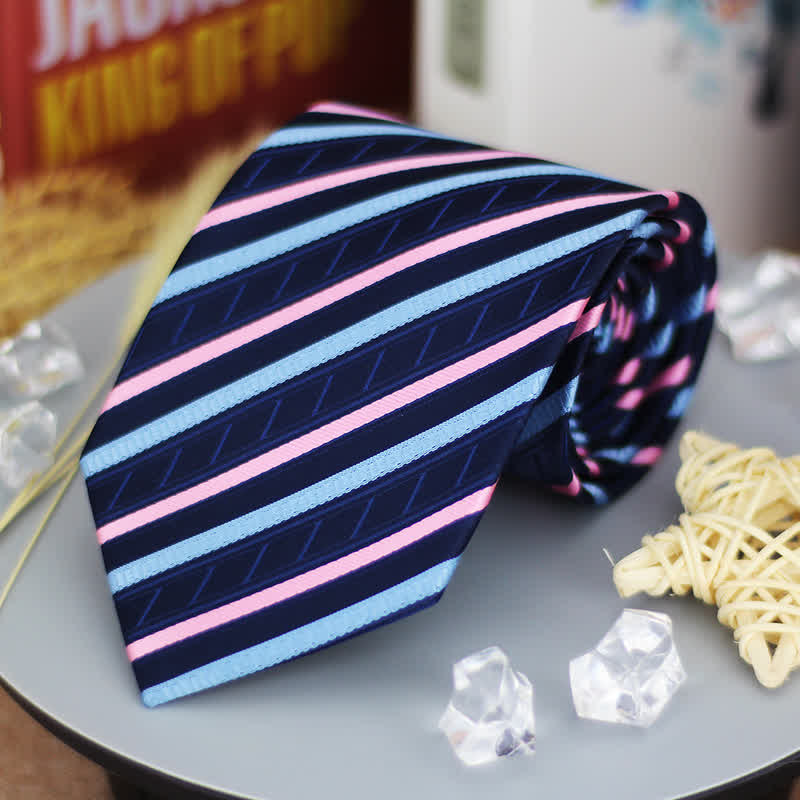 Men's Classic Gradient Blue & Pink Striped Necktie - Image 4
