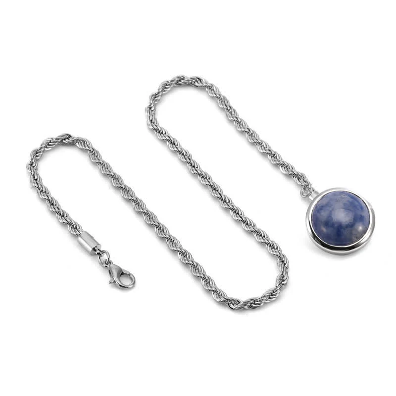 Men's Classic Natural Gemstone Lapel Chain Suit Brooch With Hanging Chain - Image 12