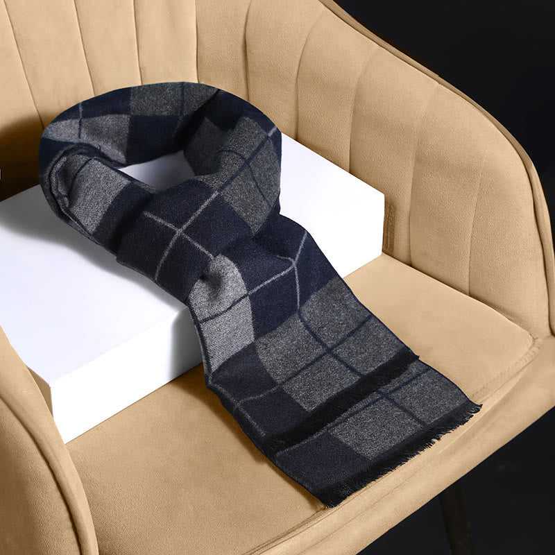 Men's Classic Plaid Tassel Warm Scarf - Image 3