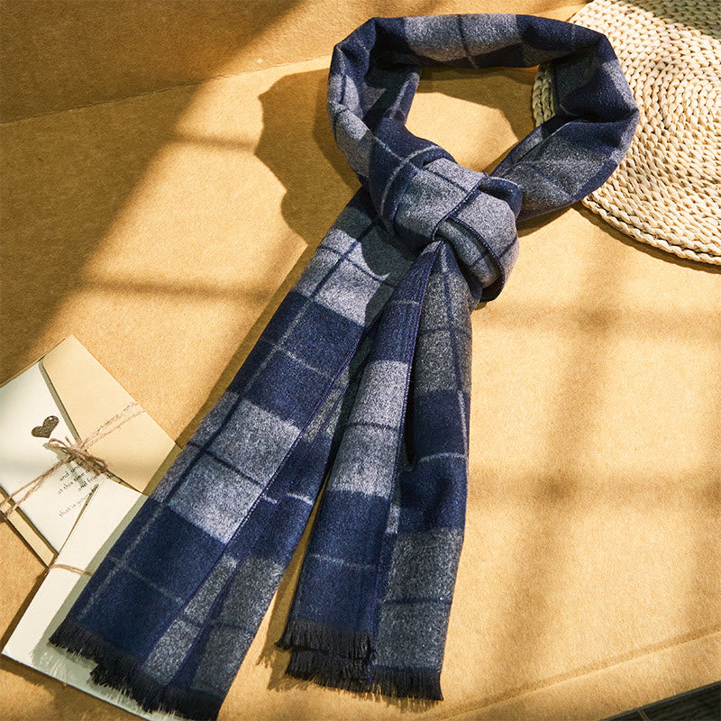 Men's Classic Plaid Tassel Warm Scarf - Image 4