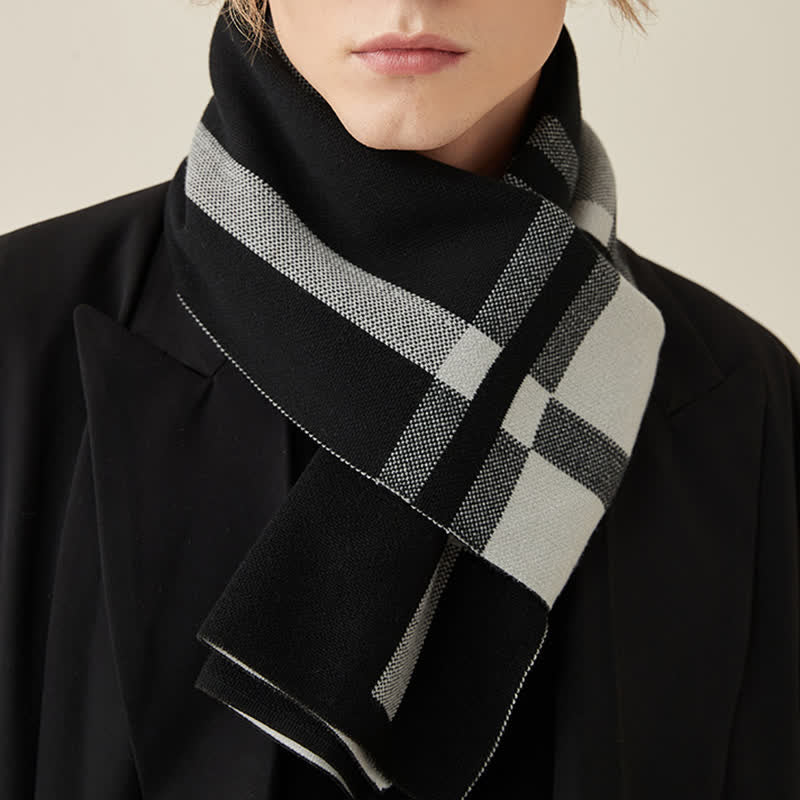 Men's Classic Plaid Wool Blend Knitted Scarf - Image 2