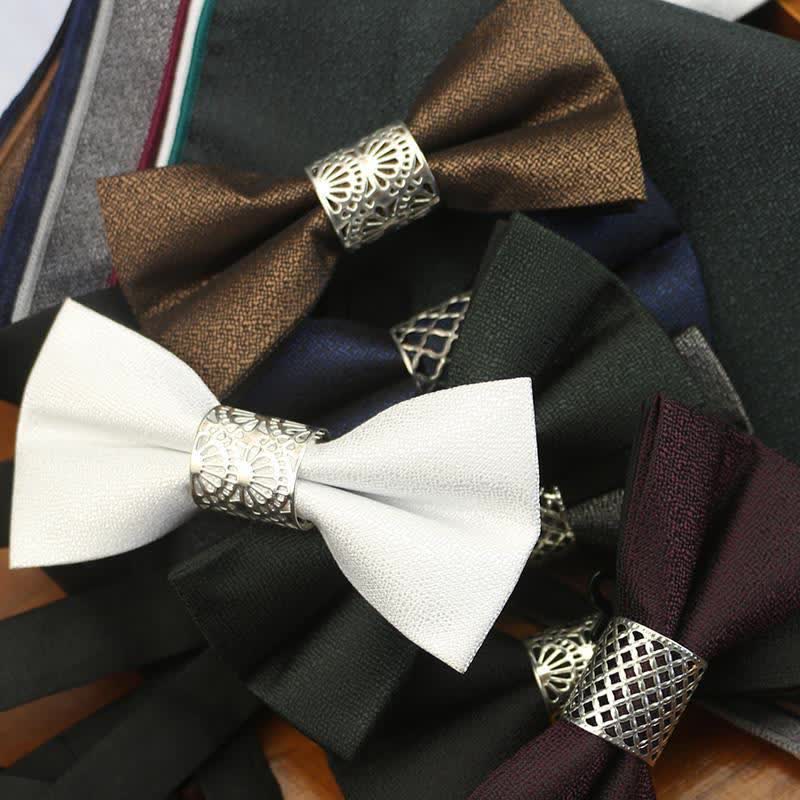 Men's Classic Silver Metal Core Wedding Bow Tie - Image 3