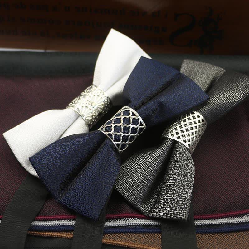 Men's Classic Silver Metal Core Wedding Bow Tie - Image 4