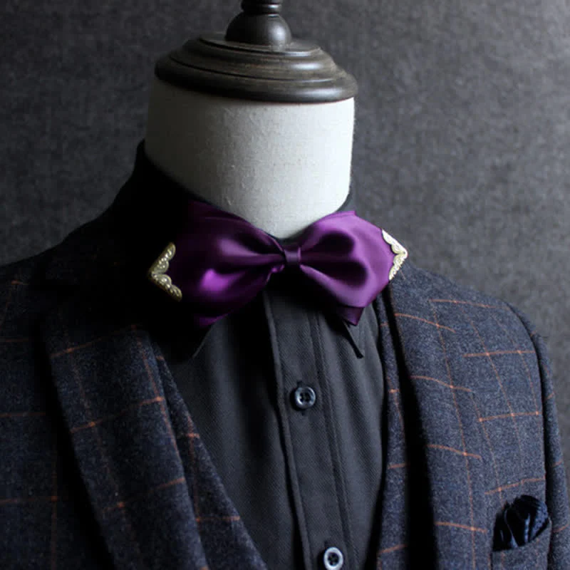 Men's Classic Solid Color Golden Tipped Bow Tie - Image 10