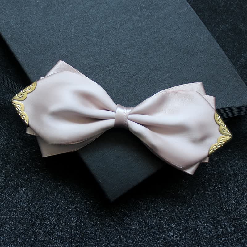 Men's Classic Solid Color Golden Tipped Bow Tie - Image 11