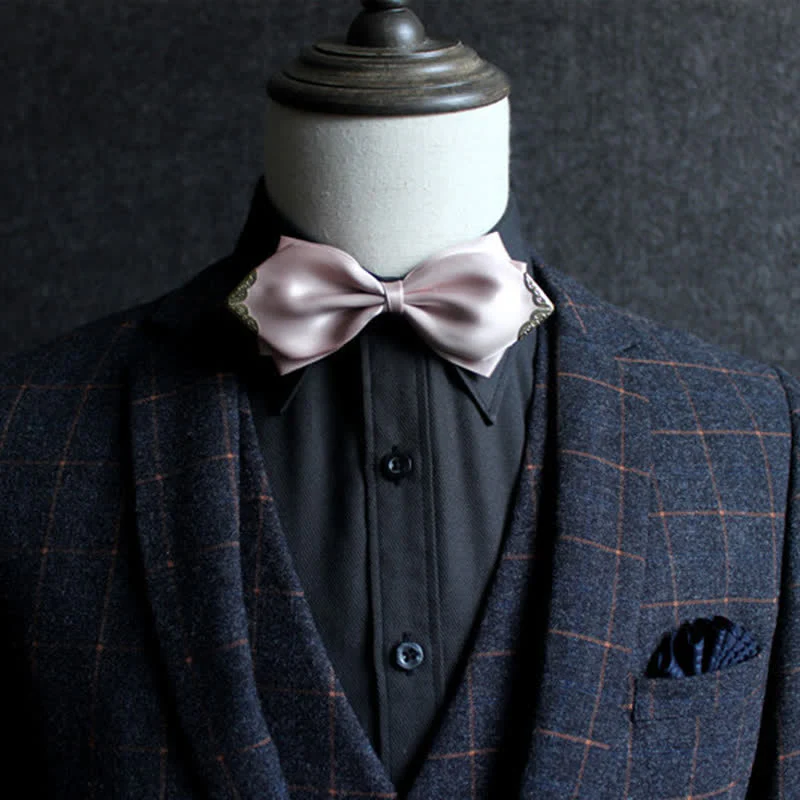 Men's Classic Solid Color Golden Tipped Bow Tie - Image 12