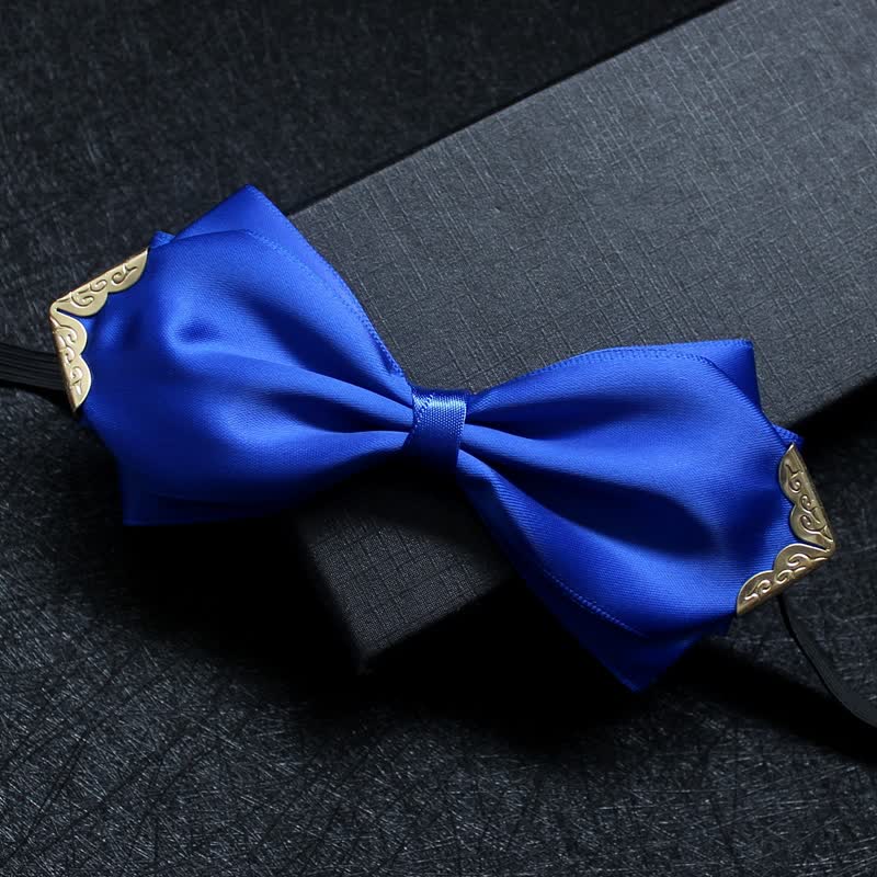 Men's Classic Solid Color Golden Tipped Bow Tie - Image 13