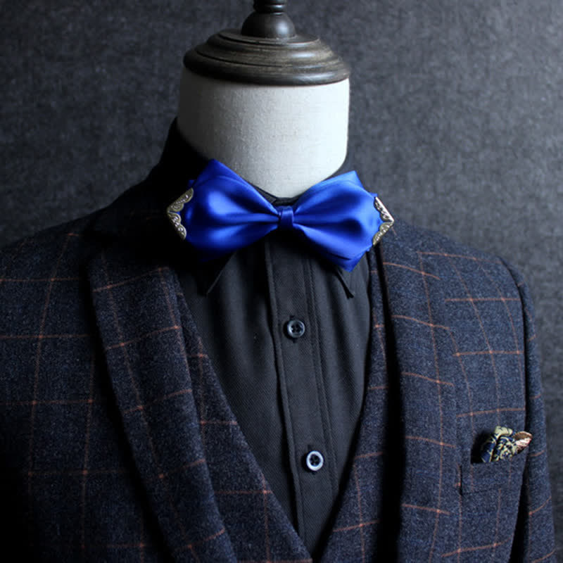Men's Classic Solid Color Golden Tipped Bow Tie - Image 14