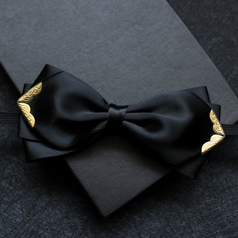 Men's Classic Solid Color Golden Tipped Bow Tie - Image 4