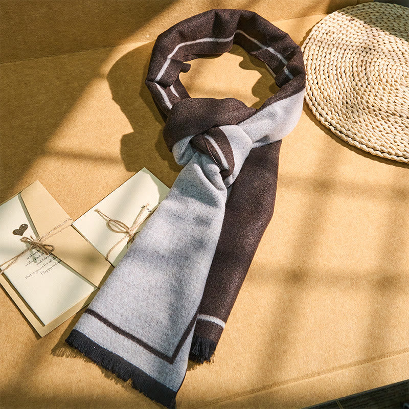 Men's Classic Striped Accent Warm Tassel Scarf