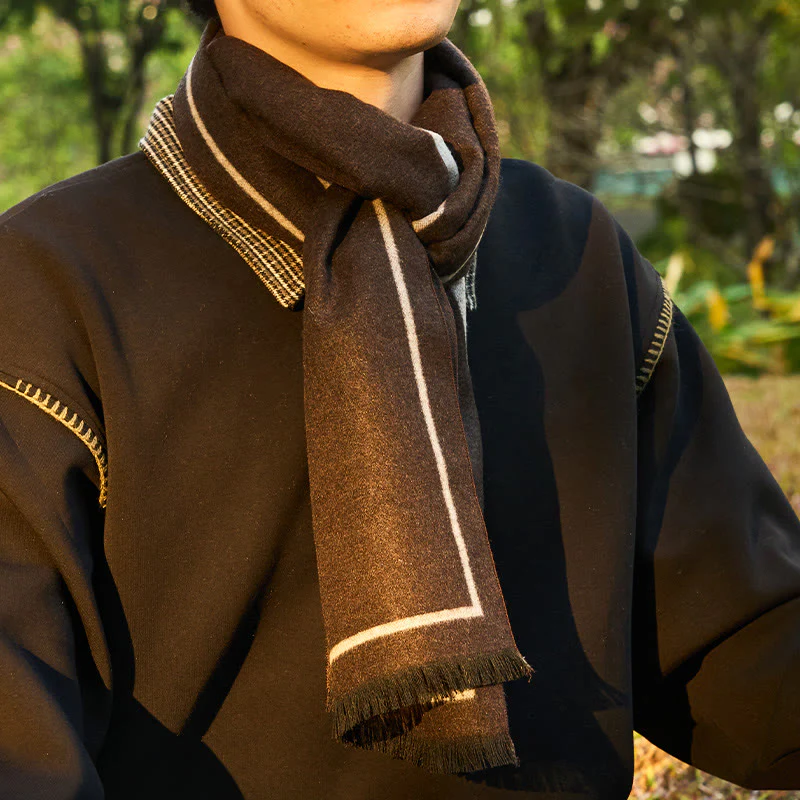 Men's Classic Striped Accent Warm Tassel Scarf - Image 2