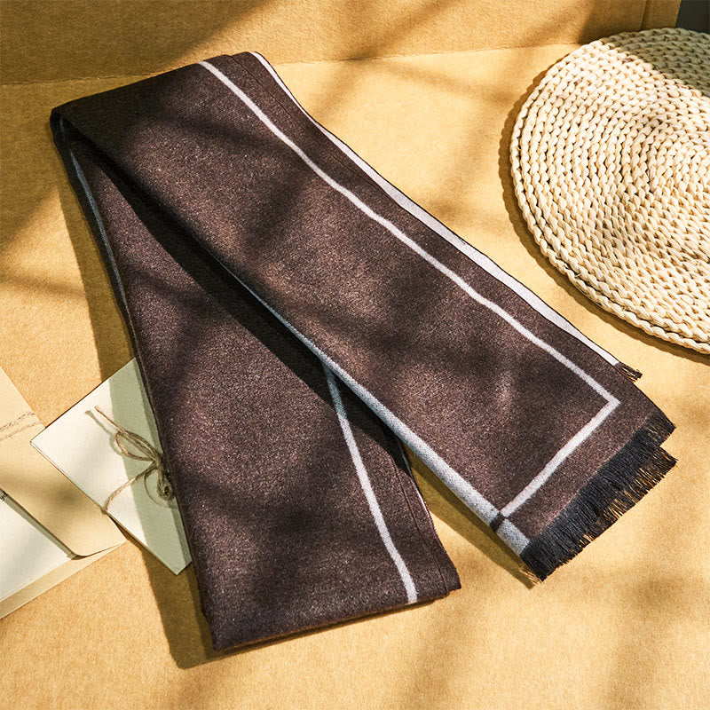 Men's Classic Striped Accent Warm Tassel Scarf - Image 4
