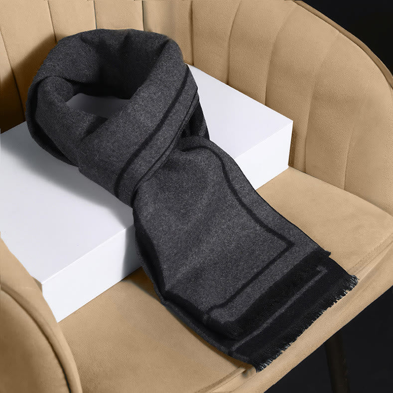 Men's Classic Striped Accent Warm Tassel Scarf - Image 8