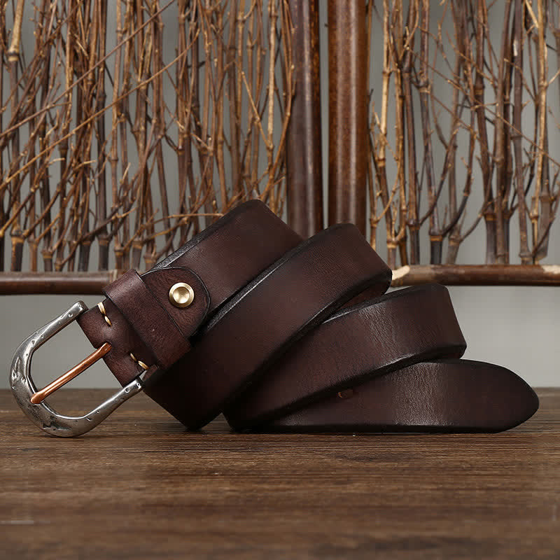 Men's Classic Vintage Carved Buckle Leather Belt - Image 8