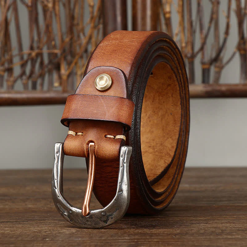 Men's Classic Vintage Carved Buckle Leather Belt - Image 9
