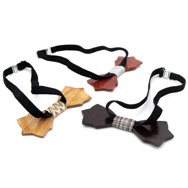 Men's Classic Vintage Double Layered Wooden Bow Tie - Image 8