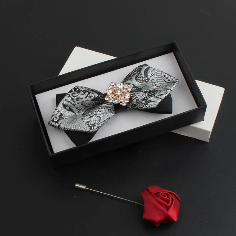 Men's Classical Paisley Crystal Bow Tie with Lapel Pin - Image 2