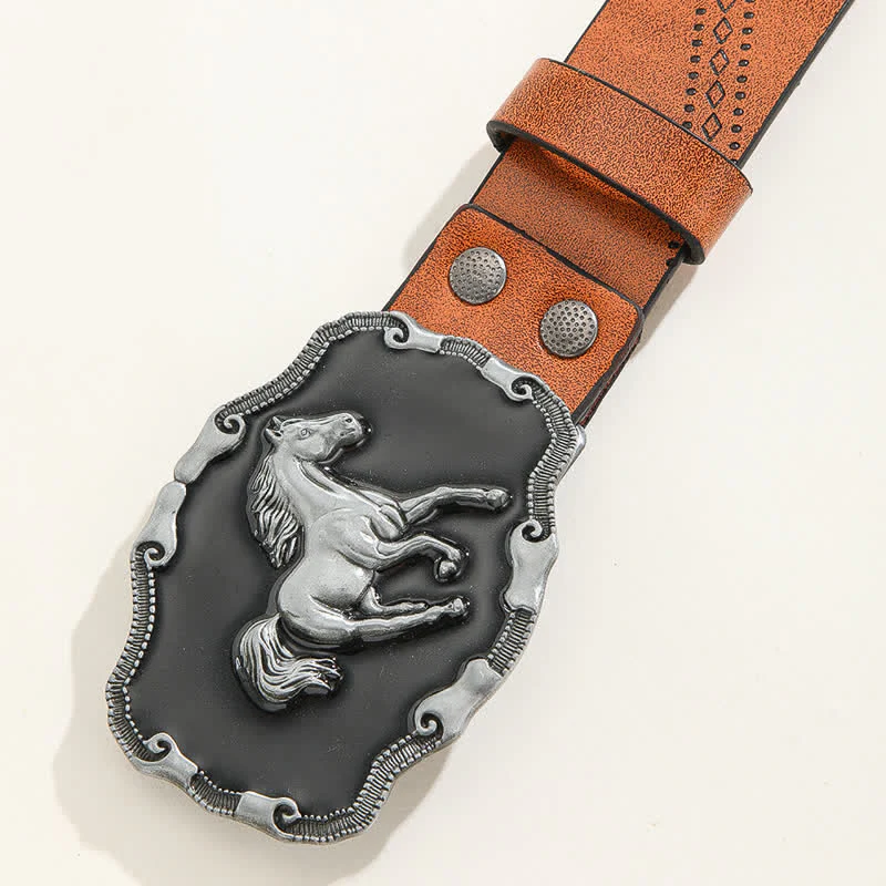 Men's Classical Silver Running Horse Buckle Leather Belt - Image 7