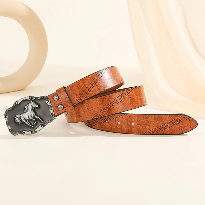 Men's Classical Silver Running Horse Buckle Leather Belt - Image 8