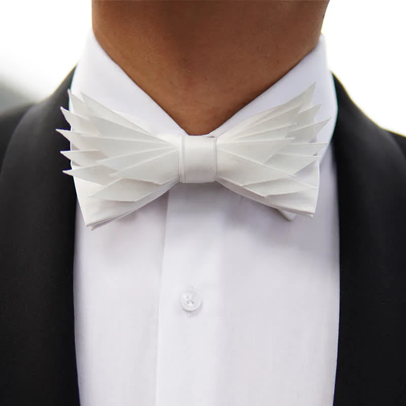 Men's Clean Pure Wihte Wings Shape Bow Tie - Image 2