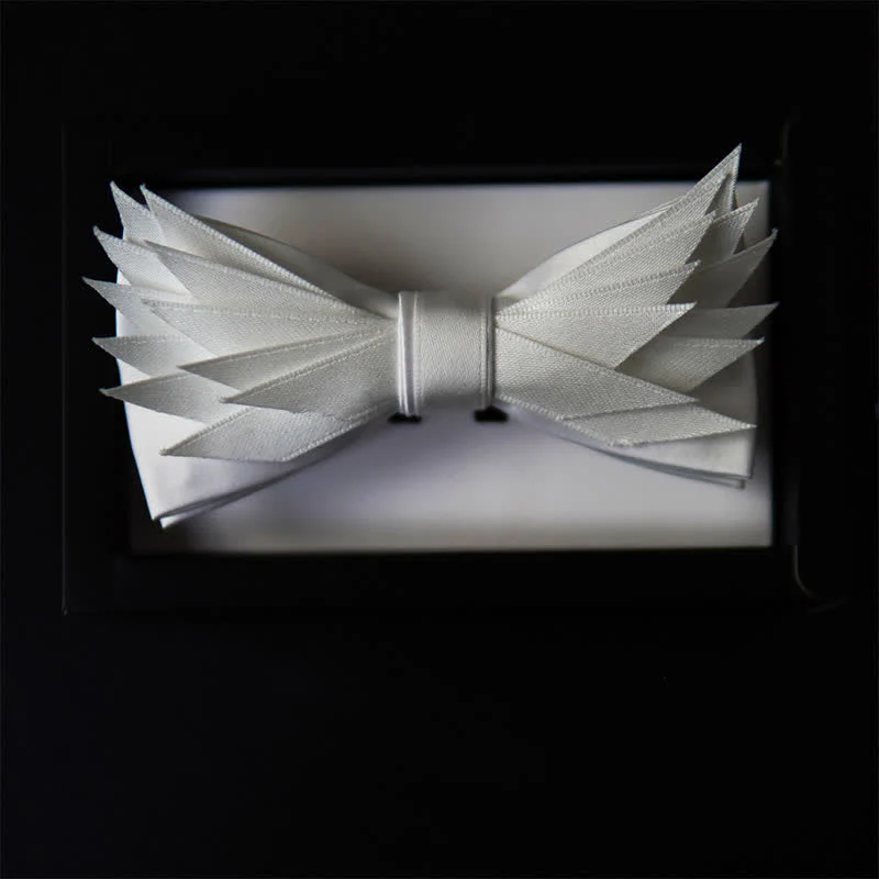 Men's Clean Pure Wihte Wings Shape Bow Tie - Image 3