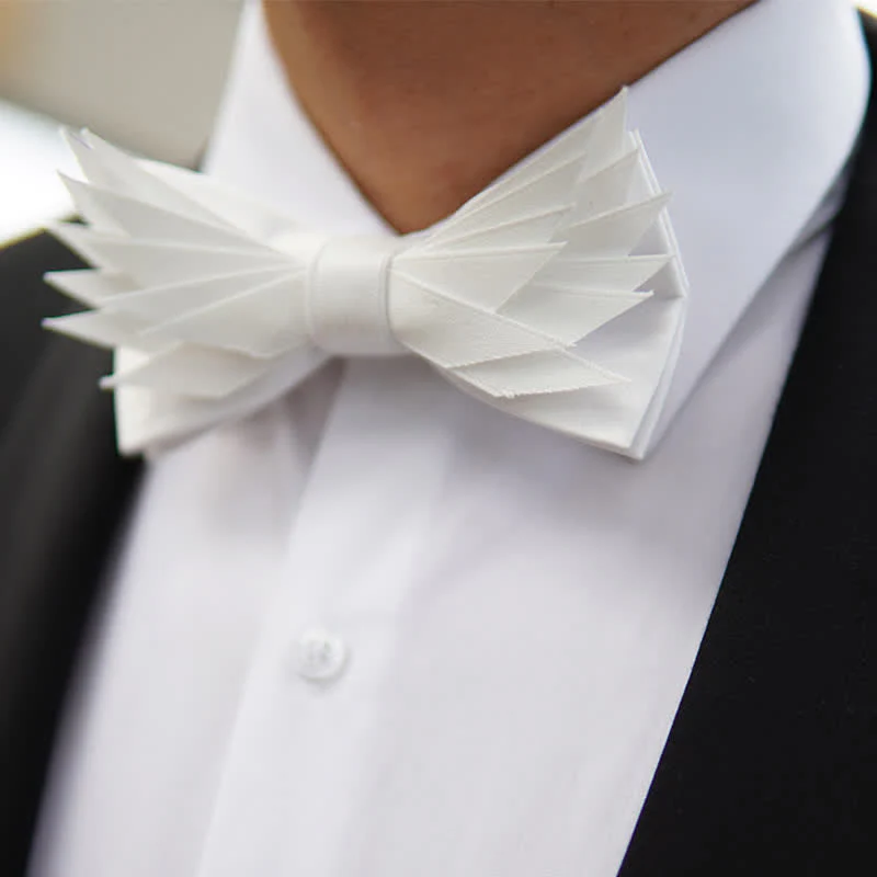 Men's Clean Pure Wihte Wings Shape Bow Tie - Image 5