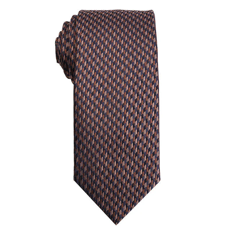 Men's Coffee Brown Series Micro Checks Necktie - Image 9