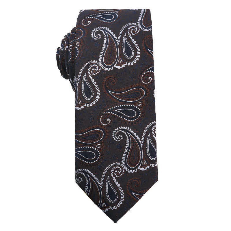 Men's Coffee Brown Series Paisley Striped Necktie - Image 3