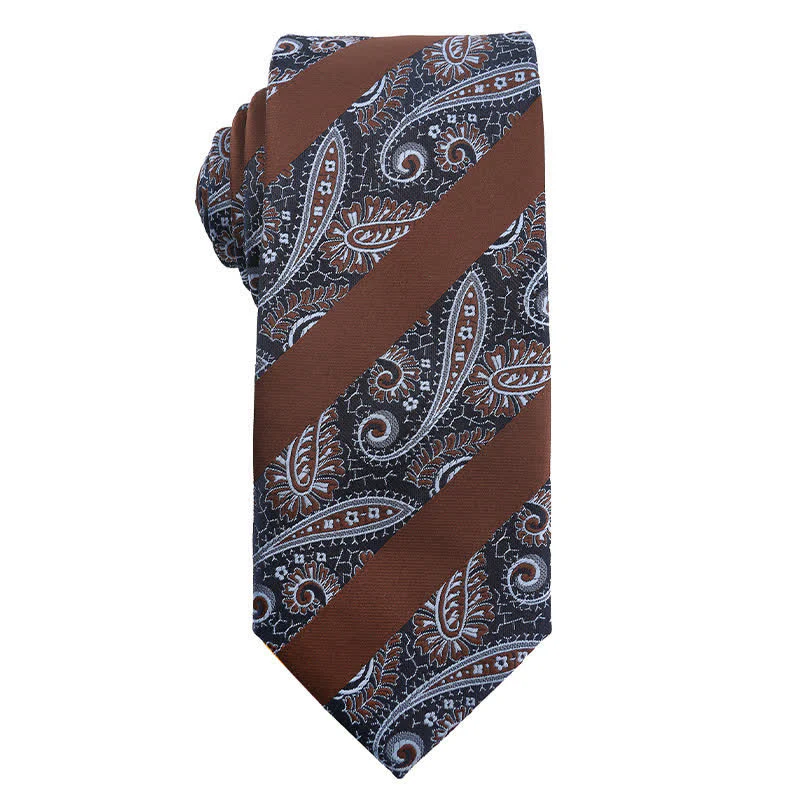 Men's Coffee Brown Series Paisley Striped Necktie - Image 6