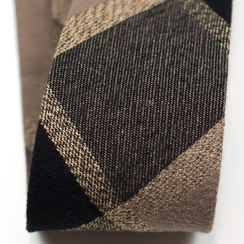 Men's Coffee-Colored Checkered Striped British Cotton Necktie - Image 10