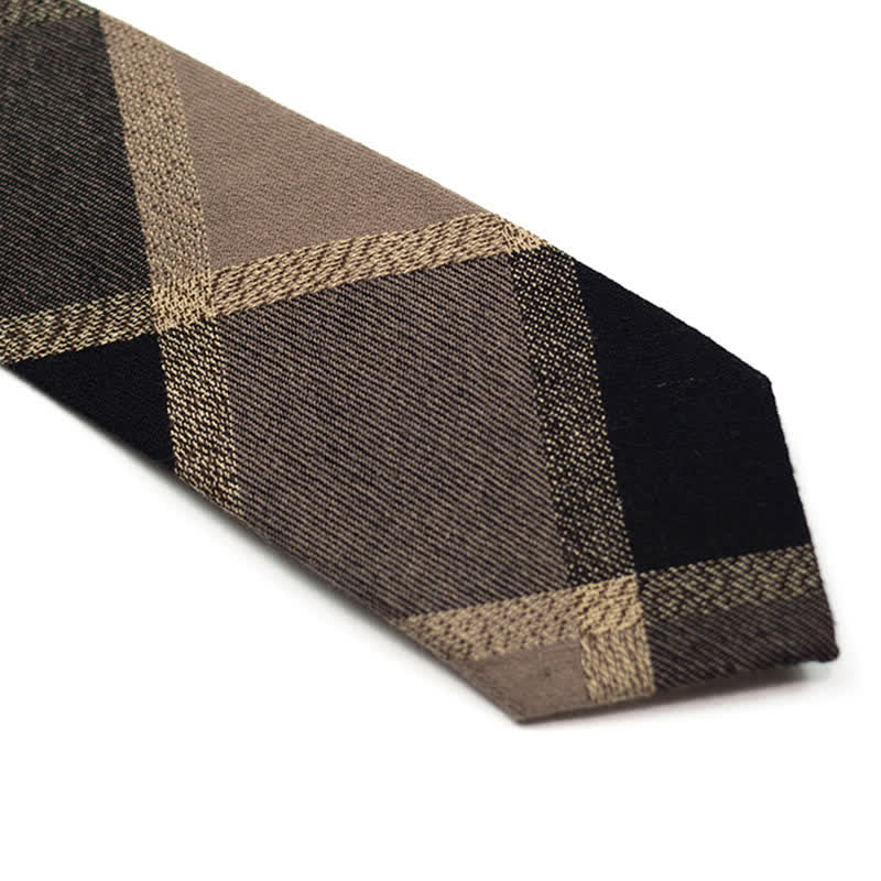 Men's Coffee-Colored Checkered Striped British Cotton Necktie - Image 11