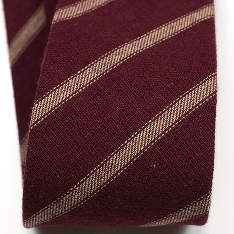 Men's Coffee-Colored Checkered Striped British Cotton Necktie - Image 13