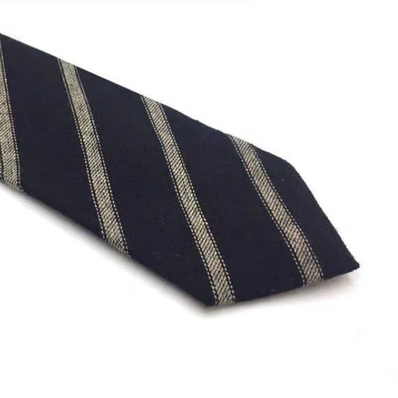 Men's Coffee-Colored Checkered Striped British Cotton Necktie - Image 15