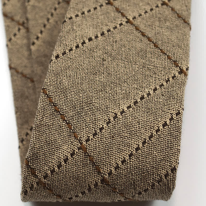 Men's Coffee-Colored Checkered Striped British Cotton Necktie - Image 4