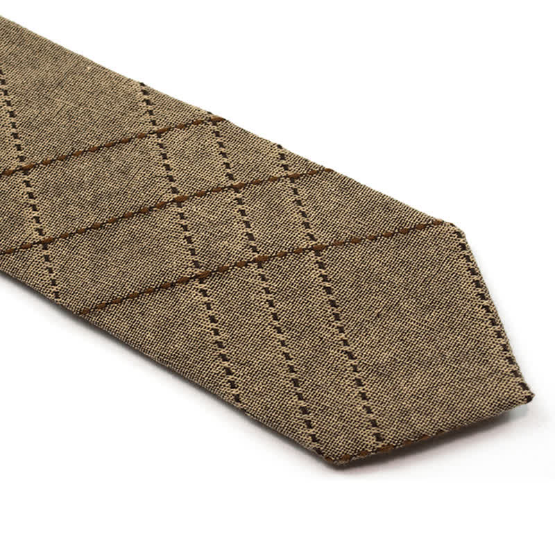Men's Coffee-Colored Checkered Striped British Cotton Necktie - Image 5