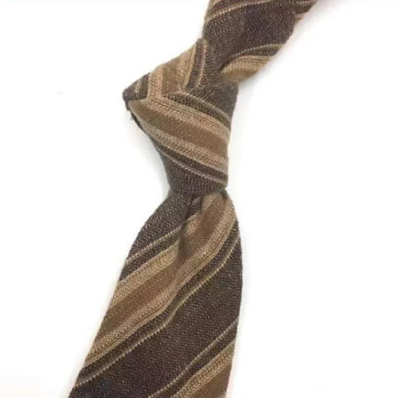 Men's Coffee-Colored Checkered Striped British Cotton Necktie - Image 6