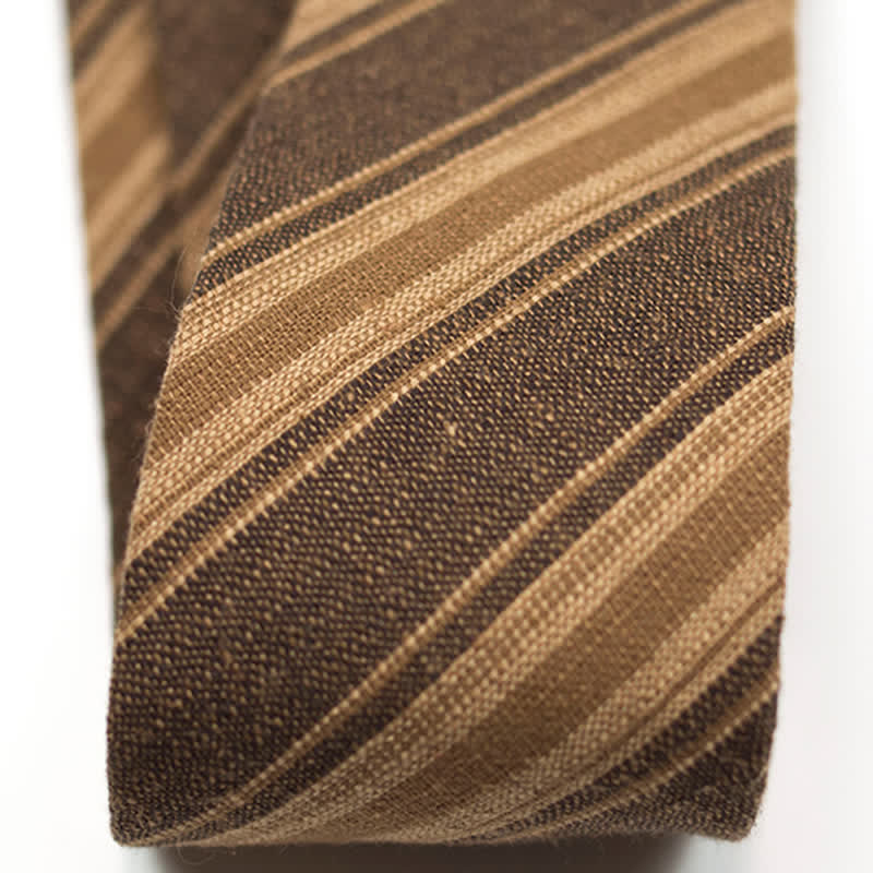 Men's Coffee-Colored Checkered Striped British Cotton Necktie - Image 7