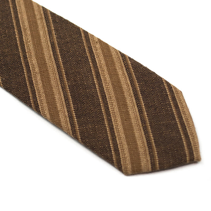 Men's Coffee-Colored Checkered Striped British Cotton Necktie - Image 8
