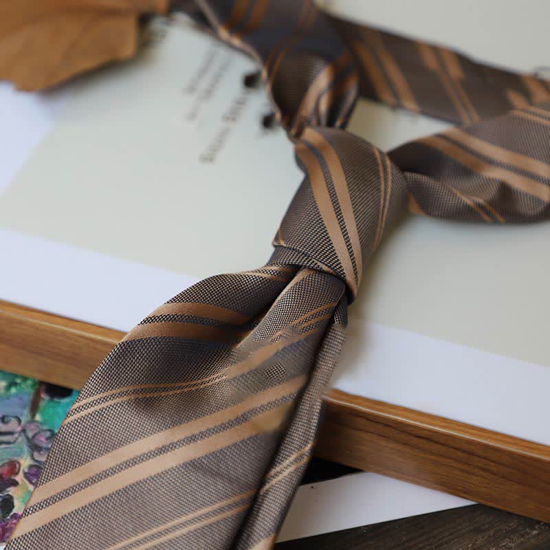 Men's Coffee Colors Series Striped Paisley Necktie - Image 15