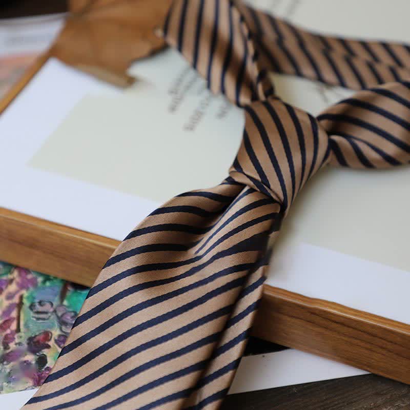 Men's Coffee Colors Series Striped Paisley Necktie - Image 2