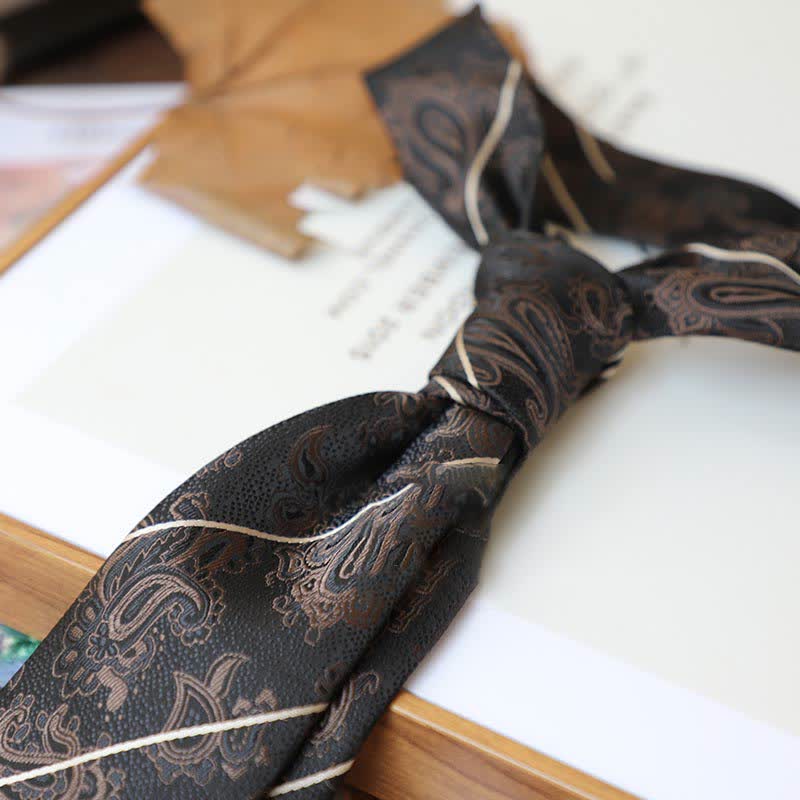 Men's Coffee Colors Series Striped Paisley Necktie - Image 23