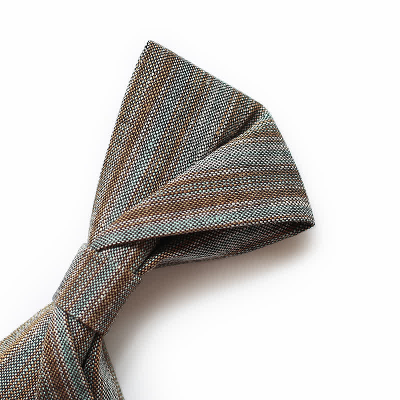 Men's Coffee Green Neutral Striped Bow Tie - Image 4